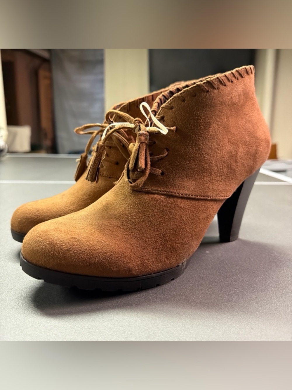 White Mountain Women's Shoe Heeled Boots Size 8 Brown Faux Sued EUC